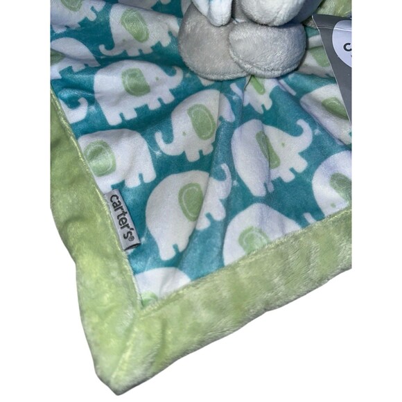 Carters Baby Elephant Lovey Security Blanket Green Blue Plush Comfort Toy - Picture 4 of 15